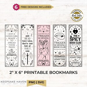 Set of 6 Printable Bookmarks, Witchy and Whimsical Designs, PNG SVG Files, 2x6 inch Digital Download