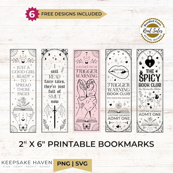 Romance Bookmarks: Spicy, Dark Designs Printable PNG Set, Digital Download