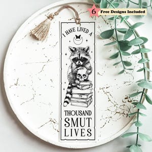 Bookish Raccoon Lived A Thousand Lives Bookmark SVG, Retro Vintage Trash Panda, Sublimation Design, Reader Gift for Her, Digital Download