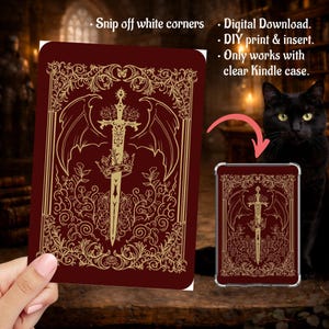 Red Romantasy Bookish Gold Sword Dragon Smut Fantasy, Kindle Insert Clear Case PNG, Paperwhite, Basic, Colorsoft Printable, Digital Download