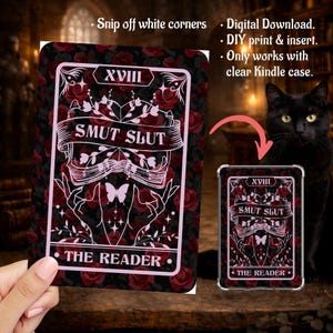 Smutty Bookish Reader with Roses Witchy Tarot Design, Kindle Insert Clear Case PNG, Paperwhite, Basic, Colorsoft Printable, Digital Download
