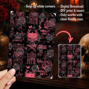 Red and Black Masked Stalker in Smut Dark Romance,  Kindle Insert Clear Case PNG, Paperwhite, Basic, Colorsoft Printable, Digital Download