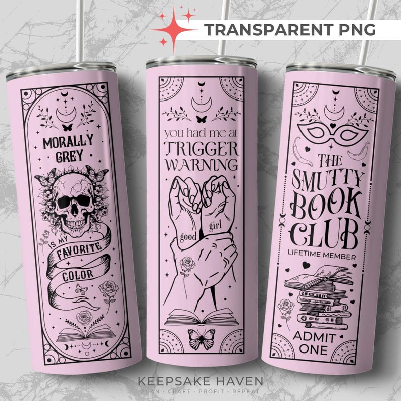 Smutty Bookish Dark Romance Reader SVG PNG, 20oz Skinny Tumbler Wrap, Witchy Tarot naadloze volledige wrap sublimatieontwerp, digitale download afbeelding 6