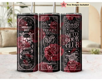 Skull Roses Black Red Smut Book Reader Dark Romance 20oz Tumbler Wrap PNG, Pink Morally Grey, Seamless Sublimation Design, Digital Download