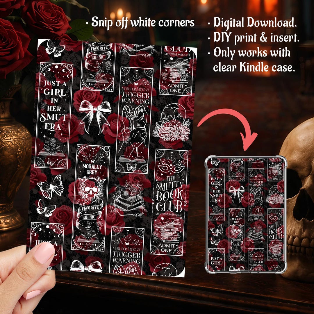 Kindle Insert Clear Case PNG Girl in Smut Era Dark Romance Design ...