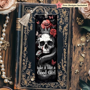 Skulls Roses Snakes Gothic Prince Dark Romance PNG, Smut Printable Bookmarks, Bookish Bookmark, Digital Download, DIY Gift for Reader