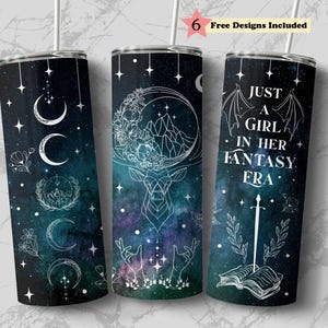 Girl In Her Fantasy Era Witchy Assassin Line Art Galaxy 20oz Straight Tumbler Sublimation PNG, Bookish Smut Reader, Instant Digital Download