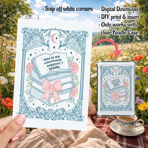 Alphonse Mucha Coquette Roses on Blue Floral Flowers, Kindle Insert Clear Case PNG, Paperwhite, Basic, Colorsoft Printable, Digital Download