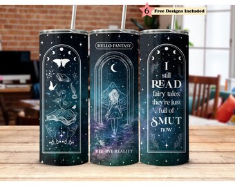Smut Romantasy Fantasy Book Reader, 20oz Skinny Tumbler PNG, Seamless Galaxy Full Wrap Sublimation Design, Spicy Booktok, Digital Download