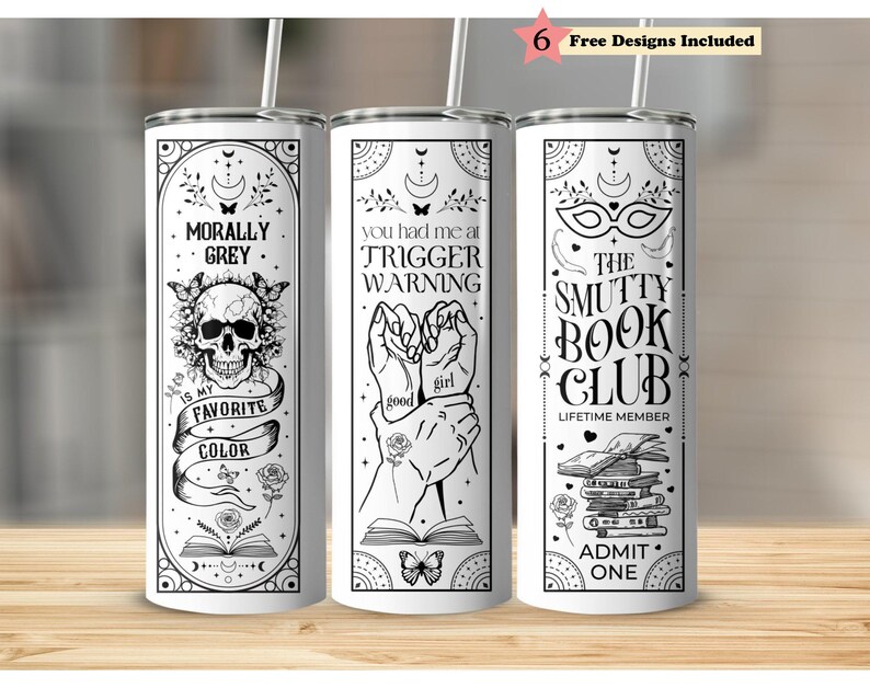 Smutty Bookish Dark Romance Reader SVG PNG, 20oz Skinny Tumbler Wrap, Witchy Tarot naadloze volledige wrap sublimatieontwerp, digitale download afbeelding 7