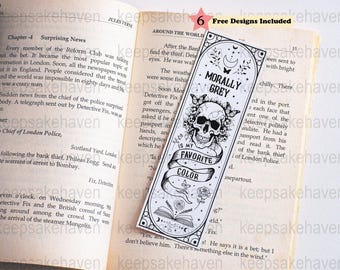 Smutty Morally Grey Bookish Reader Tarot Bookmark SVG, Laser Cut File, Celestial Skull and Roses Dark Romance, Instant Digital Download