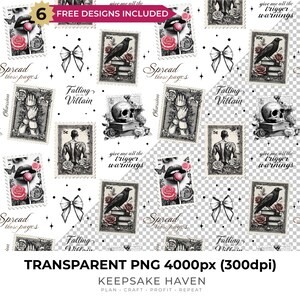 Dark Romance Villain Postage Stamp, Transparent PNG Design Seamless Digital Paper Print Scrapbooking Wallpaper Fabric, Digital File Download