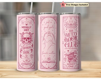 Witchy Gothic Smut Dark Romance Reader Boho Pink Book Club 20oz Tumbler Full Wrap PNG, Seamless Sublimation Design, Digital Download
