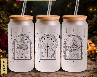 Nella sua era fantasy, romanticismo, ragazza, lettura sfacciata, tazza di vetro da 16 once, sublimazione, SVG PNG, tropi del libro dei tarocchi, download digitale