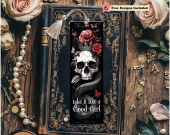 Skulls Roses Snakes Gothic Prince Dark Romance PNG, Smut Printable Bookmarks, Bookish Bookmark, Digital Download, DIY Gift for Reader