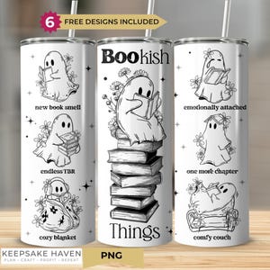 Bücherwurm Lesegeist Vibes Gänseblümchen Clipart Muster, Kawaii Tumbler Full Wrap PNG, 20 oz nahtloses Sublimationsdesign, sofortiger digitaler Download