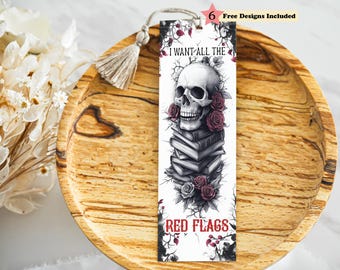 Skull Roses Gothic Vintage Bookish Bookmark PNG, Printable Bookmark, Spicy Dark Romance Book Club, Smut Phrases, Instant Digital Download