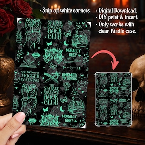Green and Black Masked Stalker in Smut Dark Romance, Kindle Insert Clear Case PNG, Paperwhite, Basic, Colorsoft Printable, Digital Download