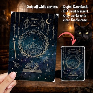 Enemies to Lovers Fantasy Reader Era in Green Galaxy, Kindle Insert Clear Case PNG, Paperwhite, Basic, Colorsoft Printable, Digital Download