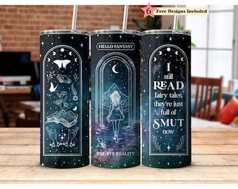 Smut Romantasy Fantasy Book Reader, 20oz Skinny Tumbler PNG, Seamless Galaxy Full Wrap Sublimation Design, Spicy Booktok, Digital Download