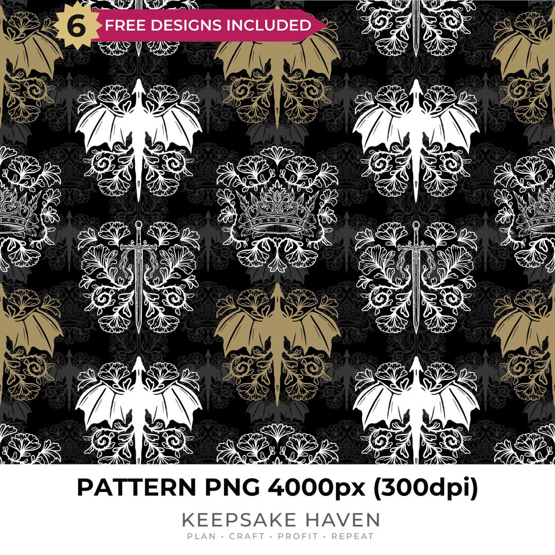 Dragon Damask Romantasy Fantasy Lover Seamless Digital Pattern PNG ...