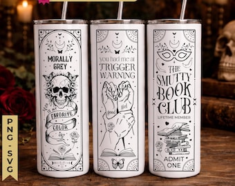 Smut Tumbler Wrap, Bookish Dark Romance Reader Tarot, 20oz Skinny PNG