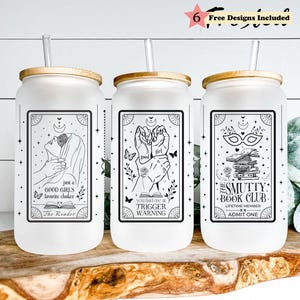Czytnik książek erotycznych, mroczny romans, ostrzeżenie o wyzwalaczu, 16-uncjowa szklana puszka, bezszwowe, pełne opakowanie, SVG PNG, projekt sublimacji na szklance do piwa, pobieranie cyfrowe