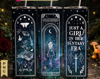 Romantasy Fantasy Reader, Bookish Merch, Vintage Tarot, 20oz Skinny Tumbler PNG, Seamless Full Wrap Sublimation Design, Digital Download