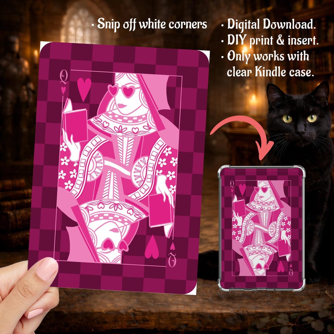Bookish Queen of Hearts in Burgundy Checkered Pattern Kindle Insert ...