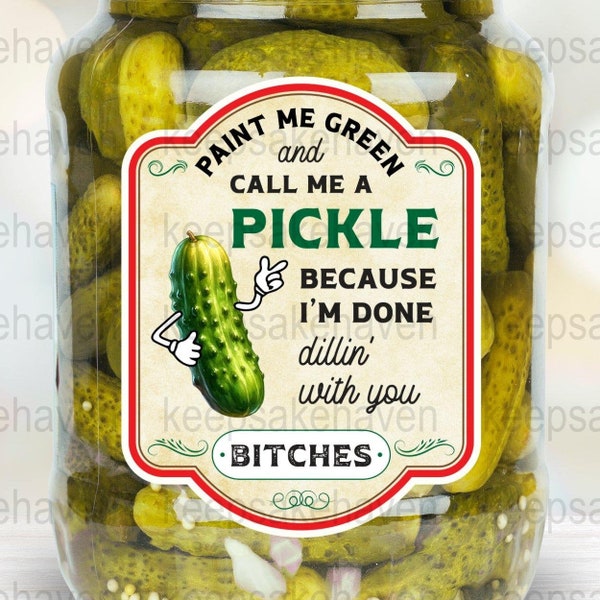 Pickle Lover Jar Canning Season Label PNG, retro 1930s cartoon style, Pickled Gift Label for Mom, Best Friend, Sister, Daughter, Niece, Aunt