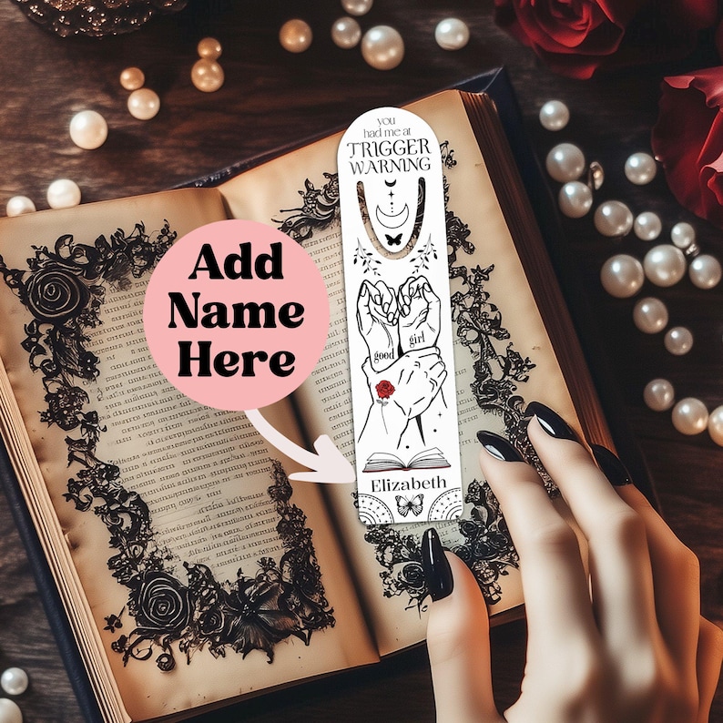 Personalized Trigger Warning Dark Romance Boho Metal Bookmark, Book