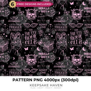 Dark Romance Smut Bookish Reader Seamless Digital Pattern PNG Smutty Pink Lace Trigger Warning DIY Printable Junk Journal Instant Download