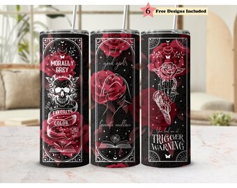 Smut Book Reader Dark Romance Skulls Roses, Trigger Warning, 20oz Tumbler Wrap PNG, Seamless Black Lace Sublimation Design, Digital Download