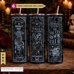 Lector de libros obscenos, encaje gótico de rosas, romance oscuro, vaso delgado de 20 oz PNG, diseño de sublimación envolvente sin costuras, descarga digital