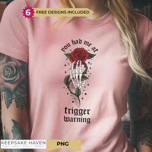 Cat and Mouse, Trigger Warning, Dark Romance Book Lover Line Art PNG, Skeleton Rose Sublimation Design Shirt, Sticker, Digital Download