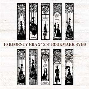 Paquete de 10 marcapáginas SVG, ideal para amantes de los libros románticos de la Regencia, marcapáginas imprimibles, artículos de literatura en blanco y negro, regalo para lectores, descarga digital