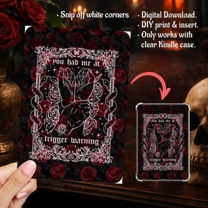 Smut Dark Romance Trigger Warning Snakes Roses Tarot, Kindle Insert Clear Case PNG, Paperwhite, Basic, Colorsoft imprimable, téléchargement numérique