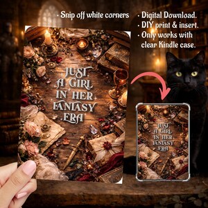 Just a Girl in Her Fantasy Era Romantasy Book Lover, Kindle Insert Clear Case PNG, Paperwhite, Basic, Colorsoft Printable, Digital Download