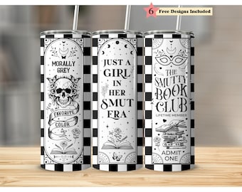 Dark Romance Smut Book Tumbler, Checkered Pattern Black White 20oz Tumbler Full Wrap PNG, Seamless Sublimation Design, Digital Download