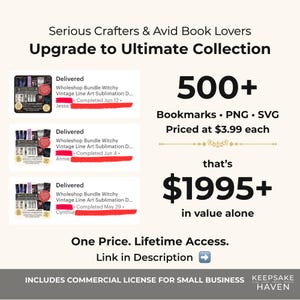 The image is a promotional advertisement for a book collection, featuring a variety of books and services offered.