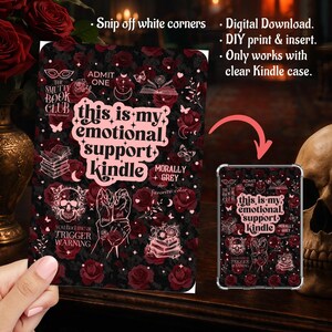 Emotional Support Dark Romance Red Roses Lace, Kindle Insert Clear Case PNG, Paperwhite, Basic, Colorsoft Printable, Digital Download