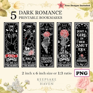 Afdrukbare bladwijzers PNG-bundel, leesgrage bladwijzer pittig donker romantiek zwart rood, roetvlek bladwijzer gezegden, doe-het-zelf cadeau voor lezer, digitale download