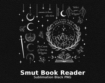 Romantasy Bookish Tattoo Line Art Fantasy Schwarz und Weiß Transparent PNG, 20 Unzen Skinny Tumbler Sublimation Nahtlose Wrap, digitaler Download
