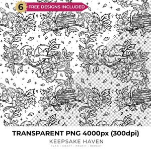 Chinoiserie Black Book Dragons Peony Toile Transparent PNG, Seamless Pattern Printable for Scrapbooking Wallpaper Fabric, Digital Download