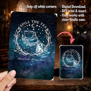 Spill the Tea Romantasy Fantasy Reader Green Galaxy, Kindle Insert Clear Case PNG, Paperwhite, Basic, Colorsoft Printable, Digital Download