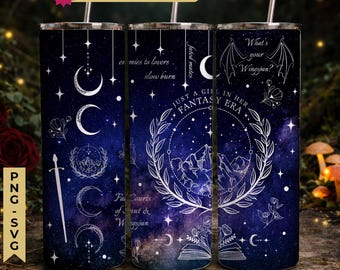 Romantasy Fantasy Smut Designs boeklezer PNG, Witchy Blue Galaxy, 20oz skinny Tumbler Wrap, naadloze sublimatie, digitale download