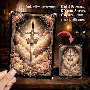 Fantasy Reader Tapestry Romantasy Medieval Sword Rose Kindle Insert Clear Case PNG, Paperwhite, Basic, Colorsoft Printable, Digital Download