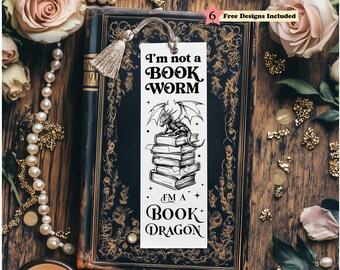 Romantasy Book Dragon Bookmark for Women SVG PNG, Printable Bookmarks, Vintage Book Lover Booktok, Digital Download, DIY Gift for Reader