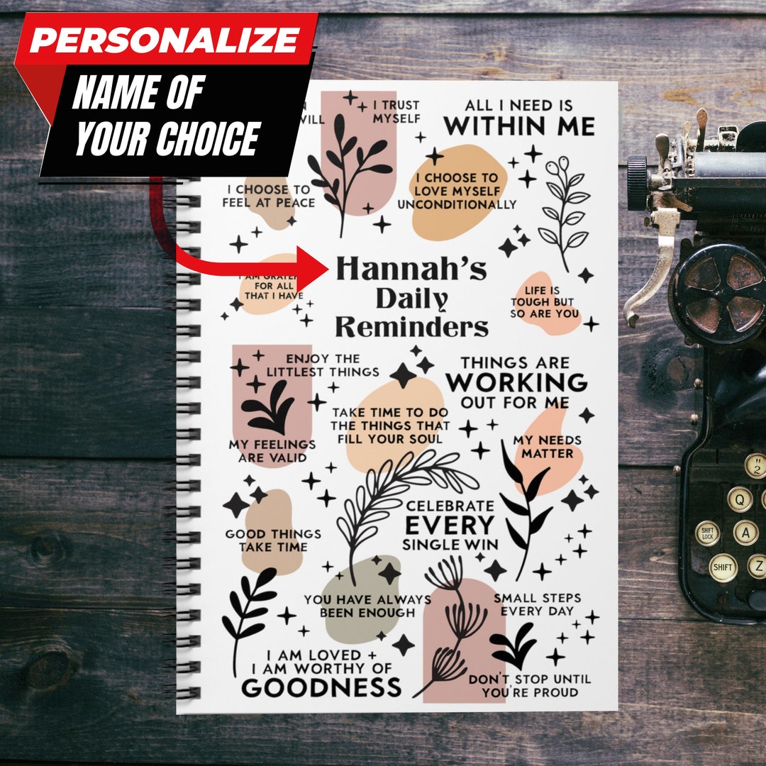 Personalized Daily Reminders Notebook Journal, Spiral Bound, Ruled Line ...