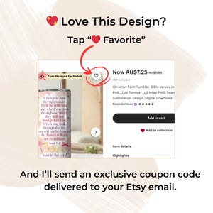 a product description and a button for adding the product to a cart. The product description includes a quote from the Bible verse " Isaiah 44:2" and a price of $7.25. The button allows the user to add the product to their cart and provides additional information such as item details and highlights. The image also includes a code for an exclusive discount code, which will be sent to the user's email.